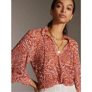 Anthropologie Peasant Blouse in Burnt Orange